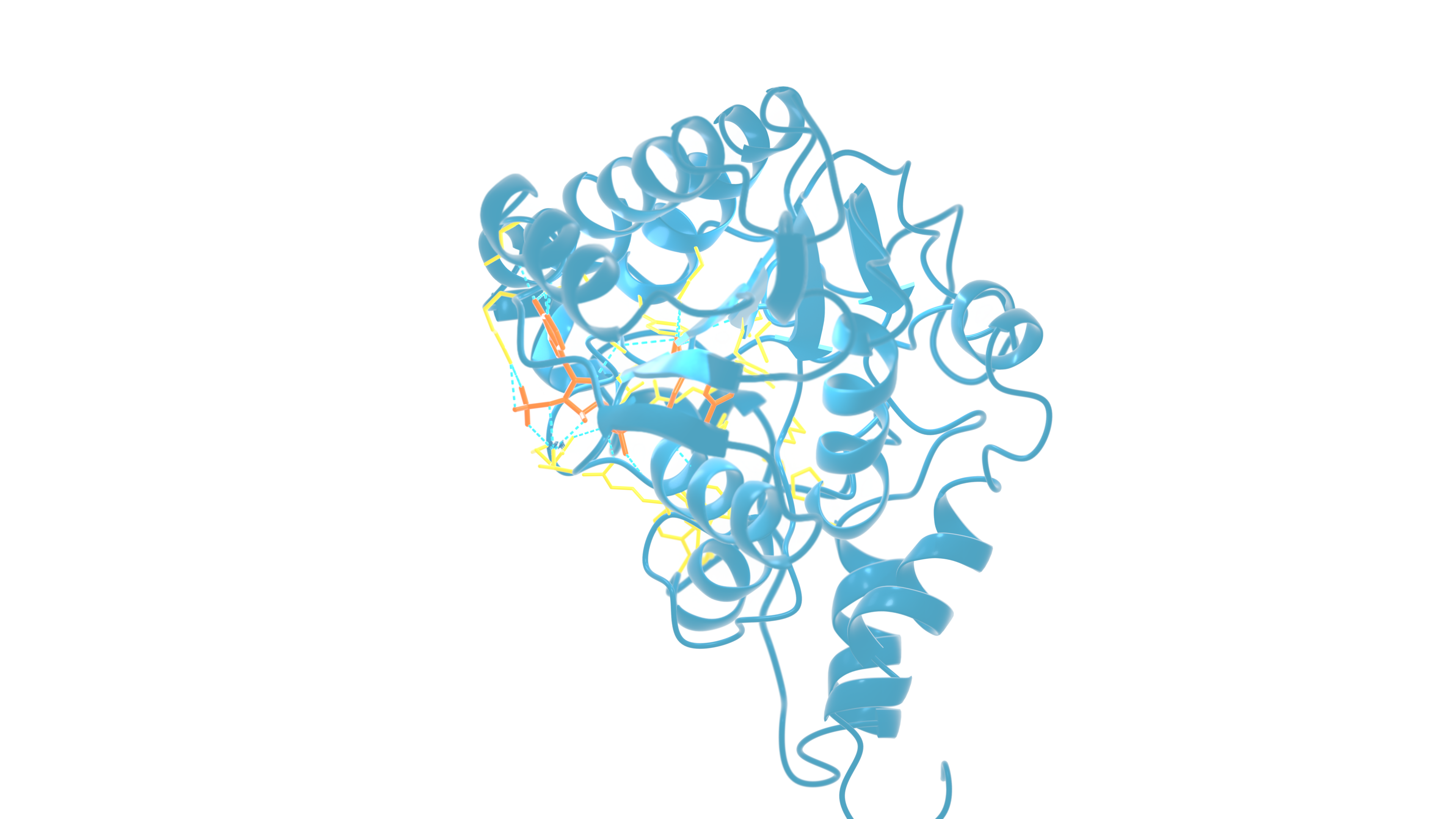 Full-protein overview rendered by the biomolecular visualization pipeline